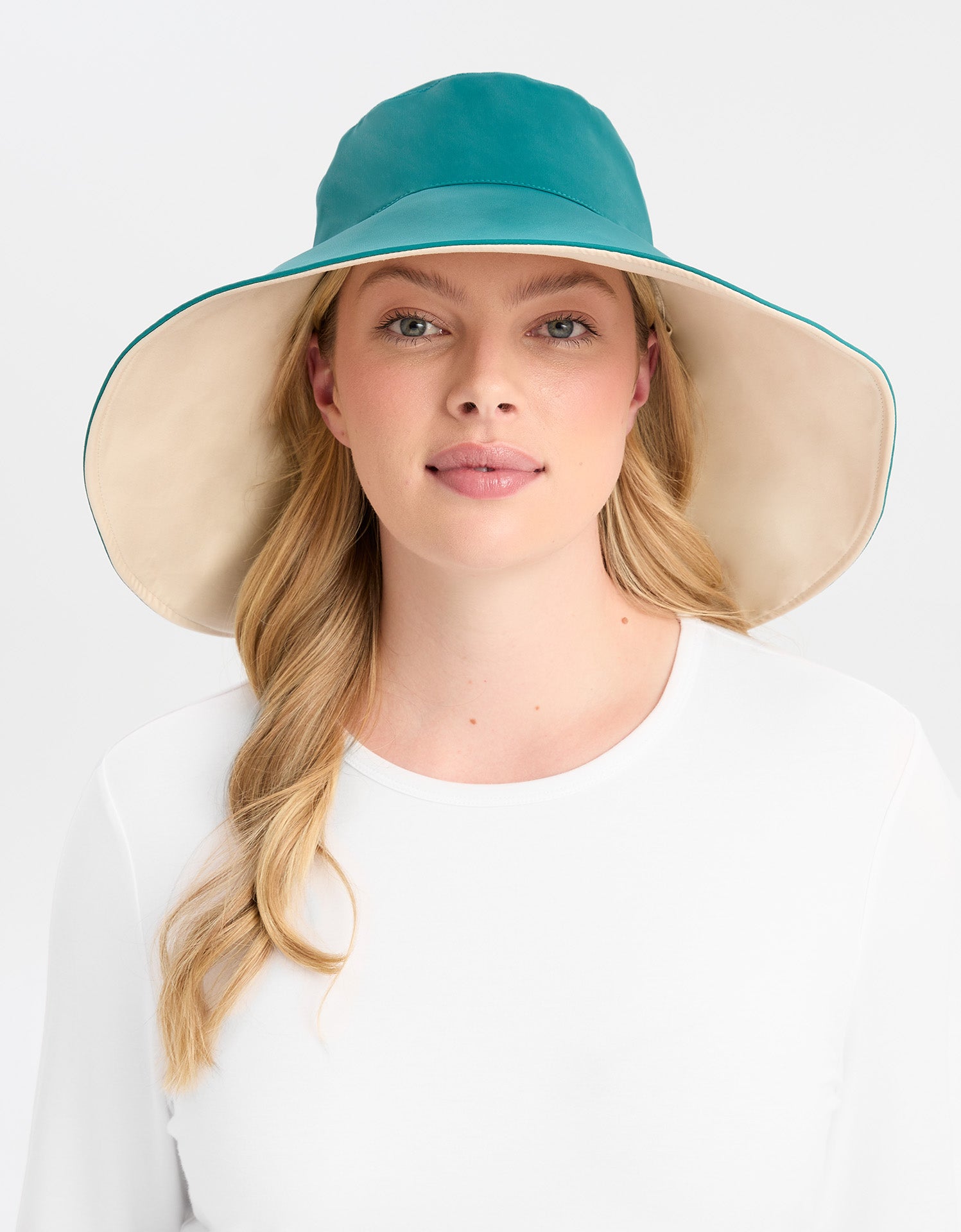 Wide Brim Hat, Women's UV Protection Sun Hat UPF50+ | Solbari Teal / Beige