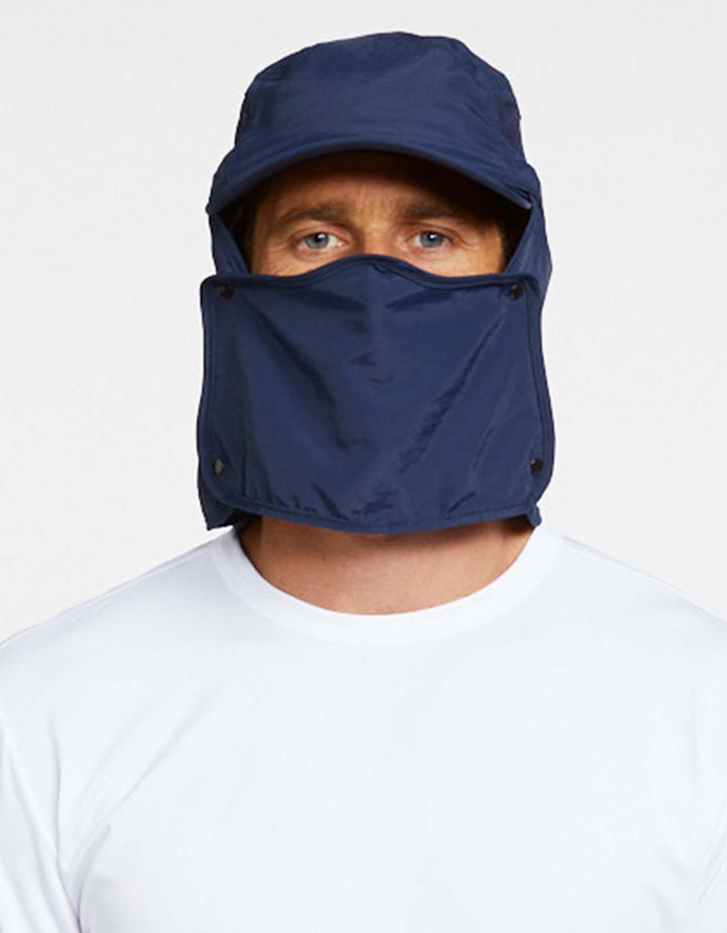 UPF 50+ Sun Protective Cap with Face Cover | Solbari USA NAVY