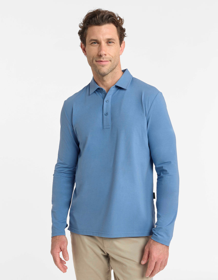 Sun Protective Long Sleeve Polo Shirt For Men UPF 50+ | UV Protection