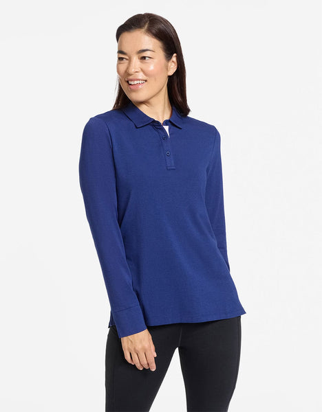 Women's Loose Fit Long Sleeve Polo Shirt UPF 50+ Cotton Bamboo